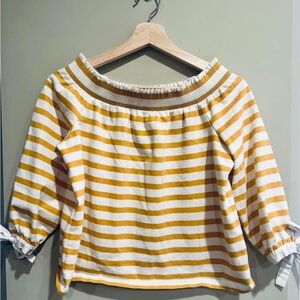 J. Crew Off the Shoulder Yellow White Stripe Top - Size Small